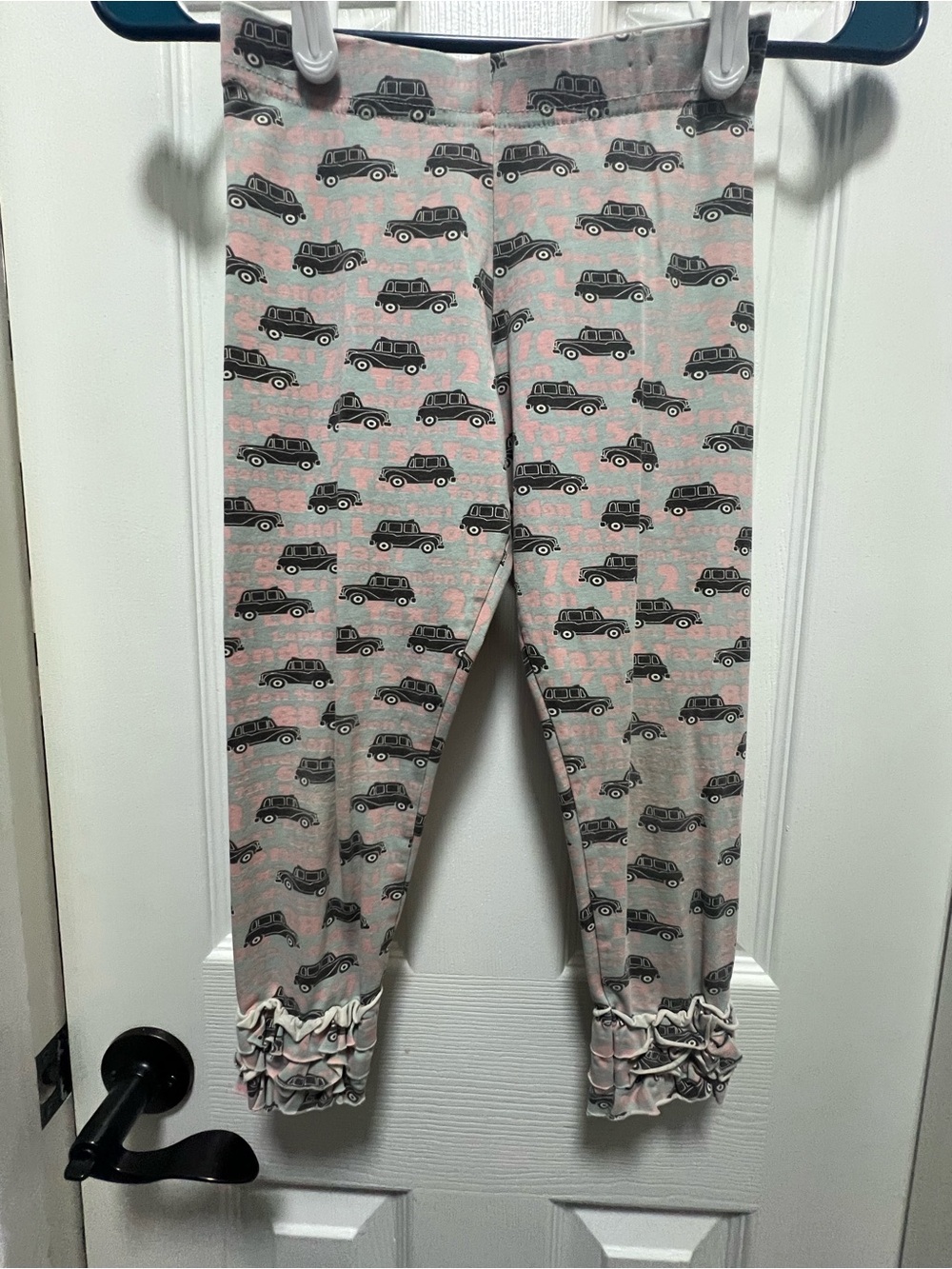 Matilda Jane Pink and Gray Car Print Ruffle Hem Leggings